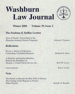 Graphic: Cover of volume 39, number 2 of Washburn Law Journal.