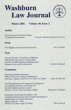 Graphic: Cover of volume 40, number 2 of Washburn Law Journal.