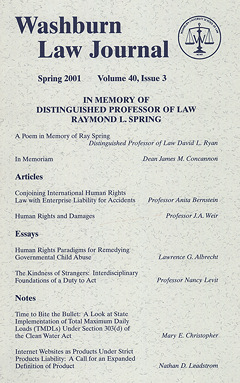 Graphic: Cover of volume 40, number 3 of Washburn Law Journal.