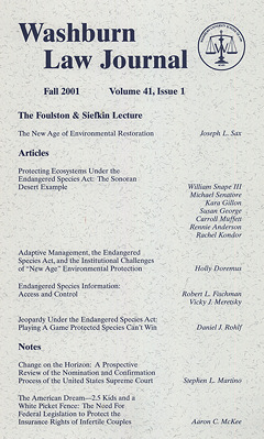 Graphic: Cover of volume 41, number 1 of Washburn Law Journal.