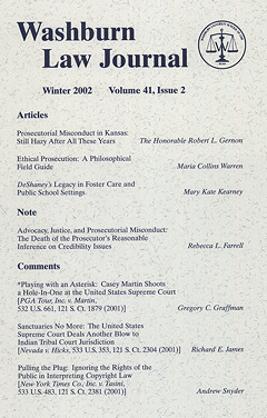 Graphic: Cover of volume 41, number 2 of Washburn Law Journal.