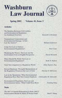 Graphic: Cover of volume 41, number 3 of Washburn Law Journal.