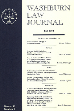 Graphic: Cover of volume 42, number 1 of Washburn Law Journal.