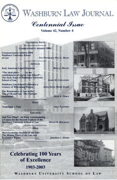 Graphic: Cover of volume 42, number 4 of Washburn Law Journal.