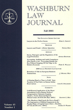 Graphic: Cover of volume 43, number 1 of Washburn Law Journal.
