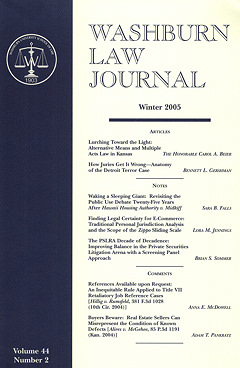 Graphic: Cover of volume 44, number 2 of Washburn Law Journal.