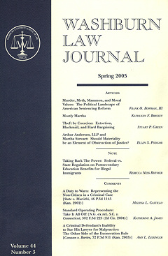 Graphic: Cover of volume 44, number 3 of Washburn Law Journal.