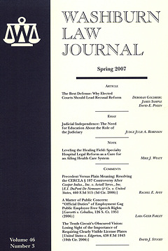 Graphic: Cover of volume 46, number 3 of Washburn Law Journal.