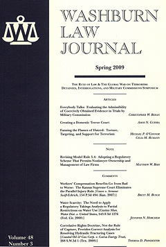 Graphic: Cover of volume 48, number 3 of Washburn Law Journal.