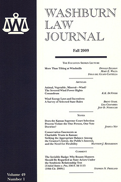 Graphic: Cover of volume 49, number 1 of Washburn Law Journal.