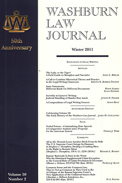 Graphic: Cover of volume 50, number 2 of Washburn Law Journal.