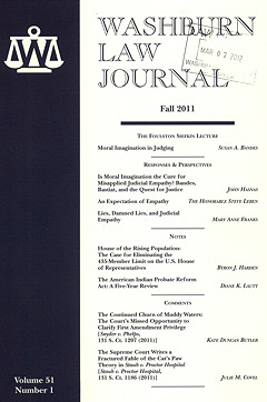 Graphic: Cover of volume 51, number 1 of Washburn Law Journal.