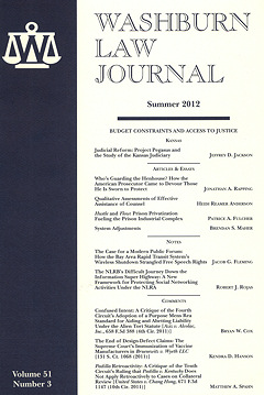 Graphic: Cover of volume 51, number 3 of Washburn Law Journal.