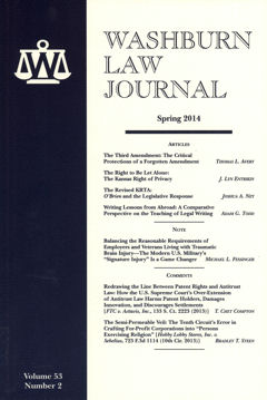 Graphic: Cover of volume 53, number 2 of Washburn Law Journal.