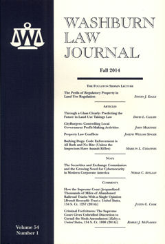 Graphic: Cover of volume 54, number 1 of Washburn Law Journal.