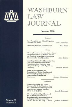 Graphic: Cover of volume 55, number 3 of Washburn Law Journal.