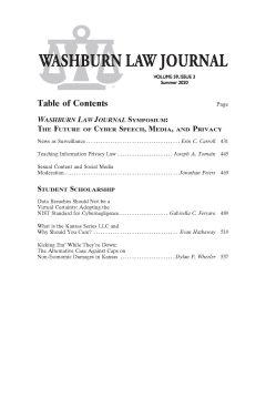 Graphic: Cover of volume 59, number 3 of Washburn Law Journal.